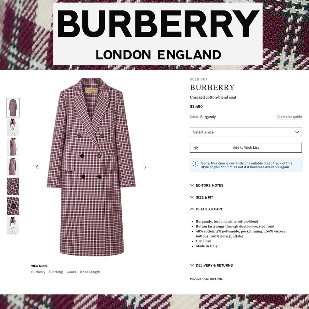 BURBERRY $3,490 NWT Authentic Double-Breasted White Purple Plaid Trench Coat 10 - Picture 10 of 16
